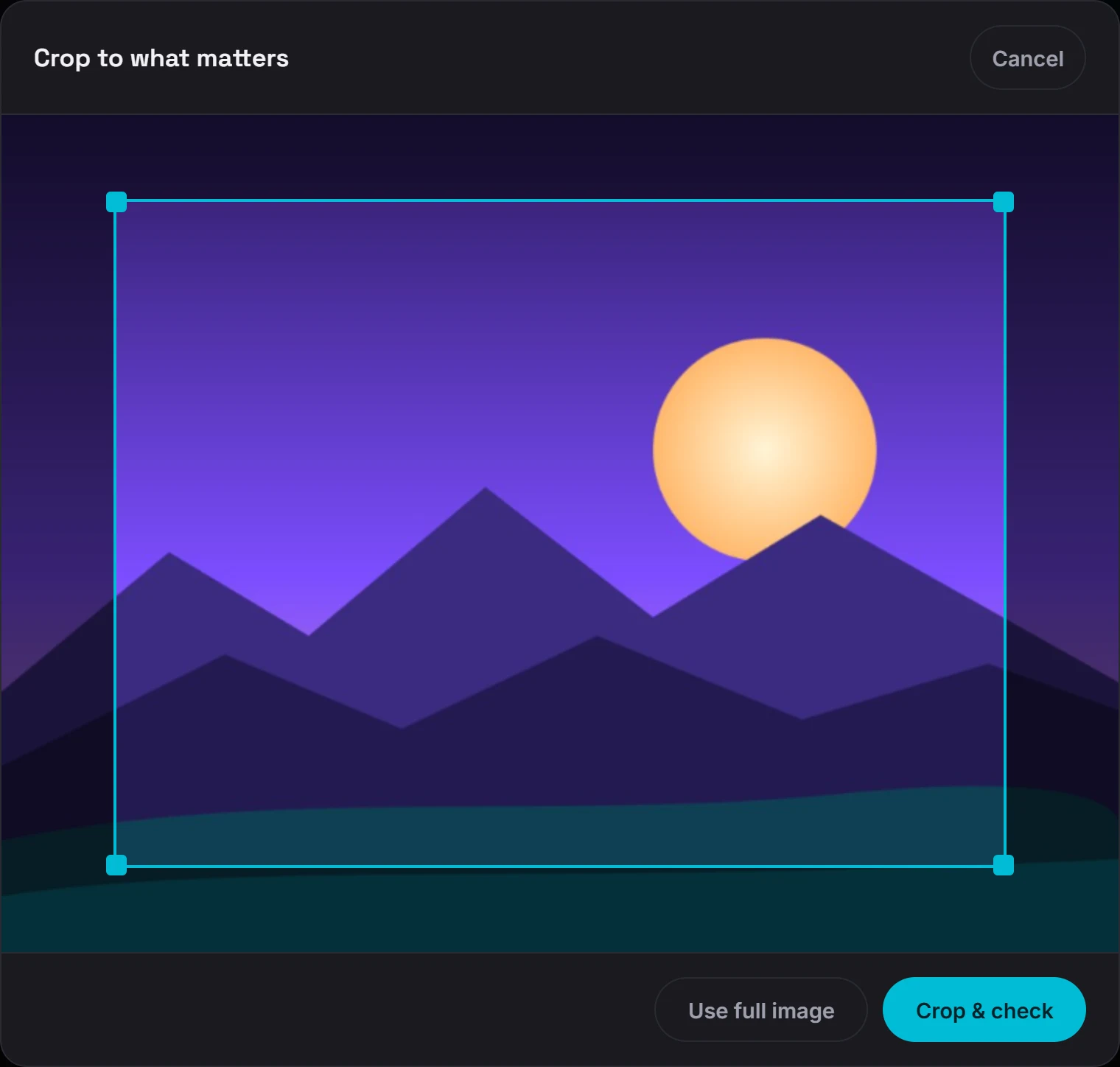 The crop tool, with a selection box drawn over part of an image