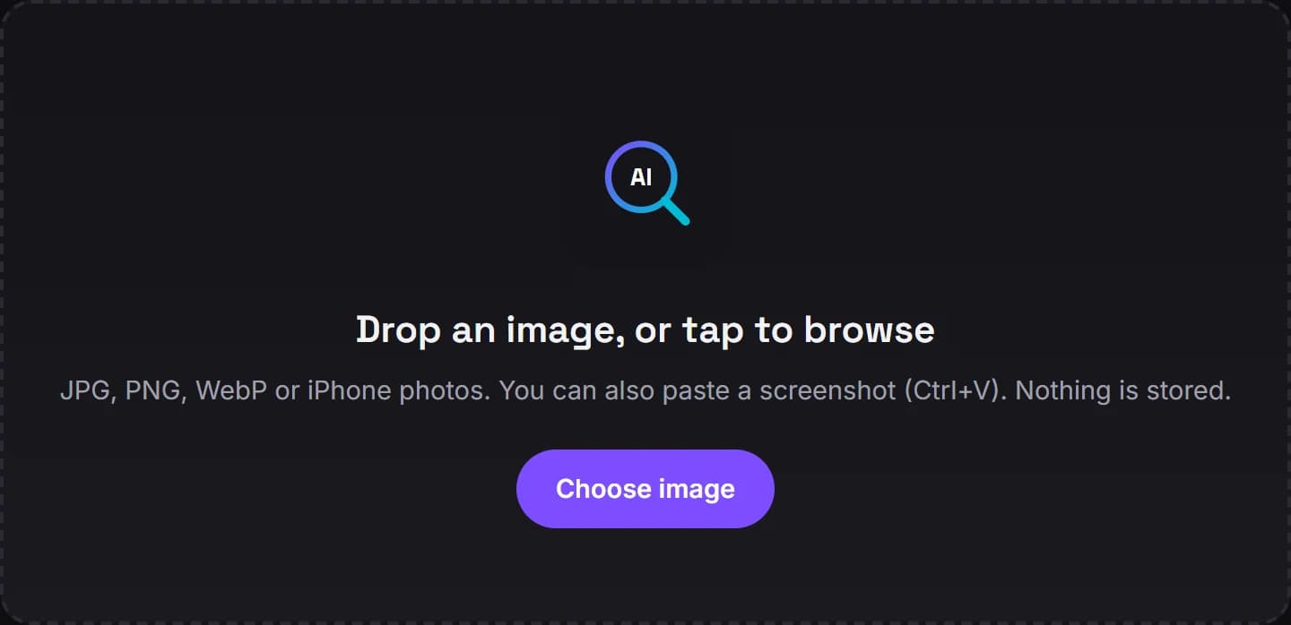 The AI image detector's upload area, waiting for an image